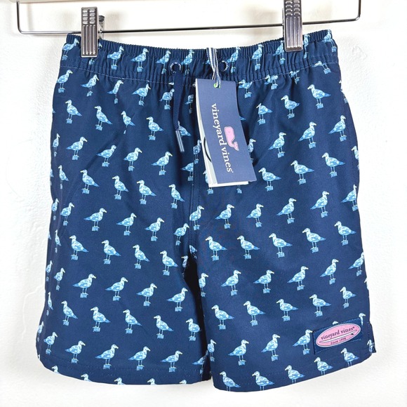 Vineyard Vines Boy's Chappy Trunks Seagull Perch Navy Sz 7 Swim Shorts Beach NWT - Picture 1 of 6